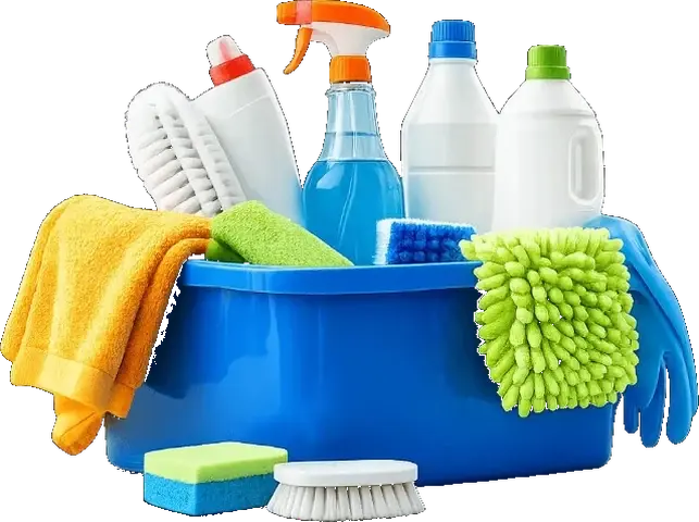 Professional cleaning supplies prepared for a Cleaning Crew service